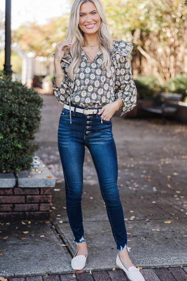 Stay On Schedule Brown Medallion Print Blouse