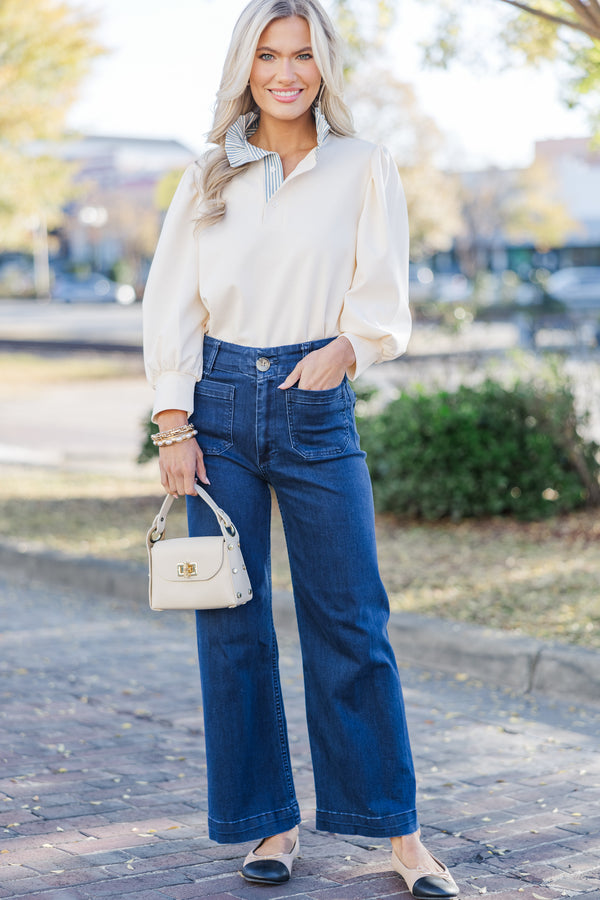 All In Order Cream 3/4 Sleeve Blouse