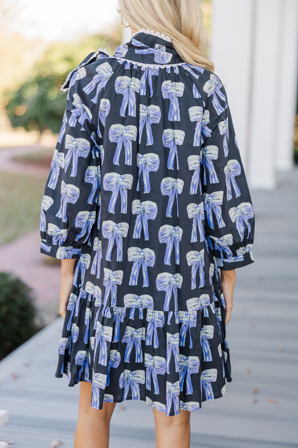 Easy Enough Black Bow Print Dress