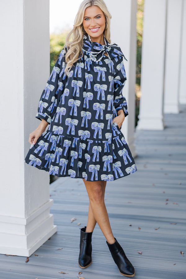 Easy Enough Black Bow Print Dress