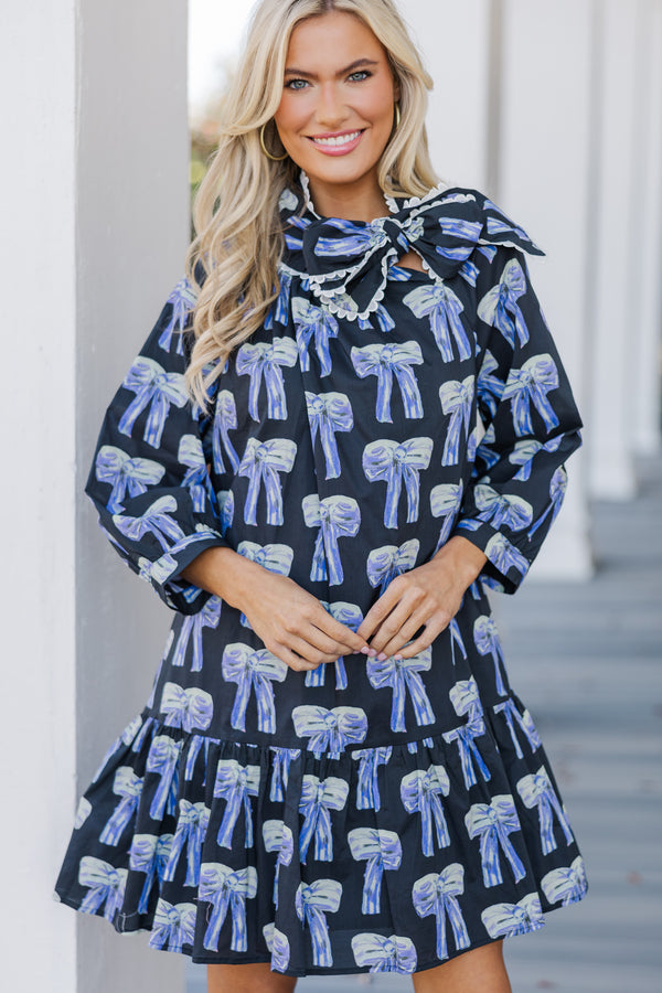 Easy Enough Black Bow Print Dress