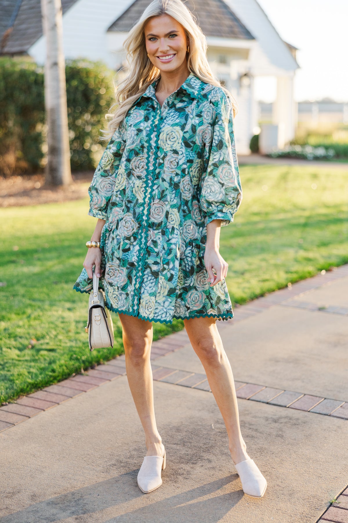 teal green floral dress Happy To Be Here Teal Green Floral Dress – Shop the Mint