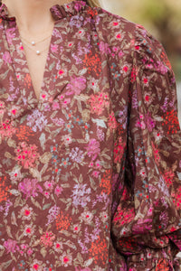 In This Case Brown Floral Blouse