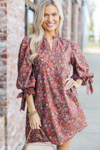 Take My Word Brown Ditsy Floral Dress