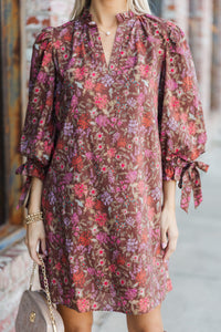 Take My Word Brown Ditsy Floral Dress