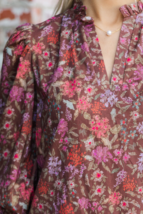 Take My Word Brown Ditsy Floral Dress