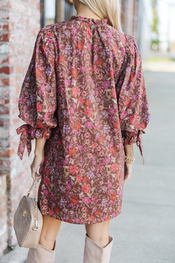 Take My Word Brown Ditsy Floral Dress