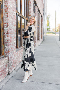 Come Together Black Floral Midi Dress