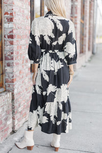 Come Together Black Floral Midi Dress