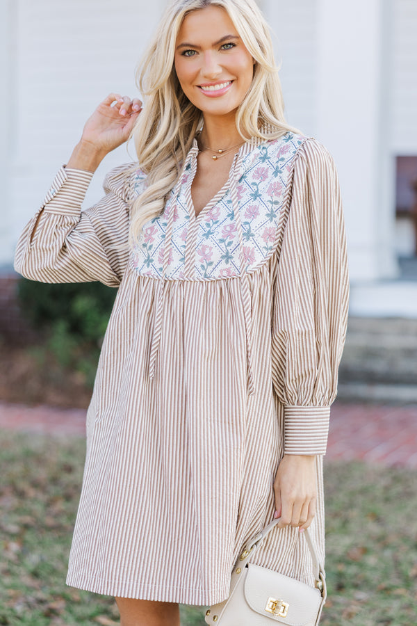 brown and white striped dress Give It A Moment Brown Striped Dress – Shop the Mint