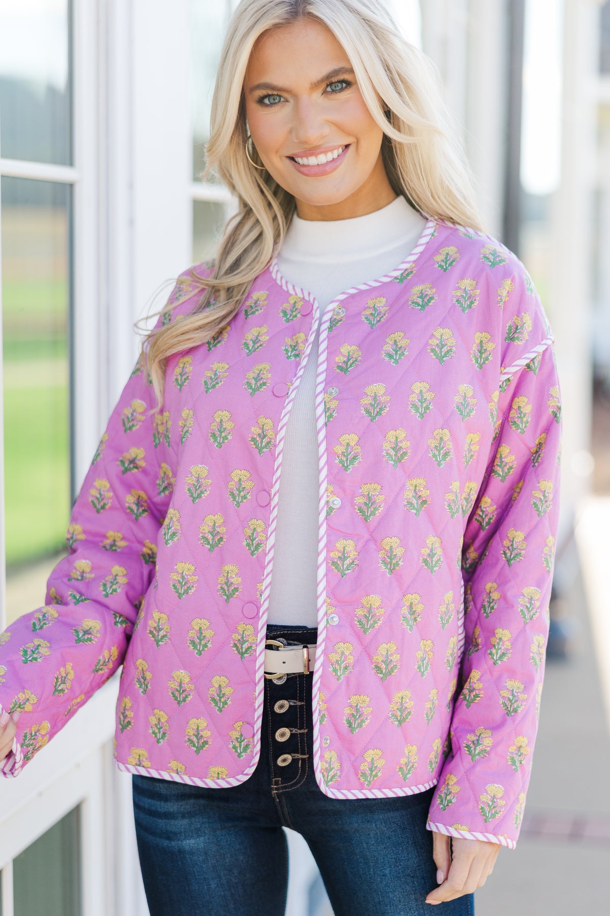 Let It Build Pink Floral Quilted Jacket – Shop the Mint
