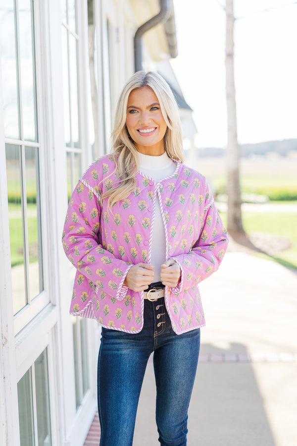 Let It Build Pink Floral Quilted Jacket