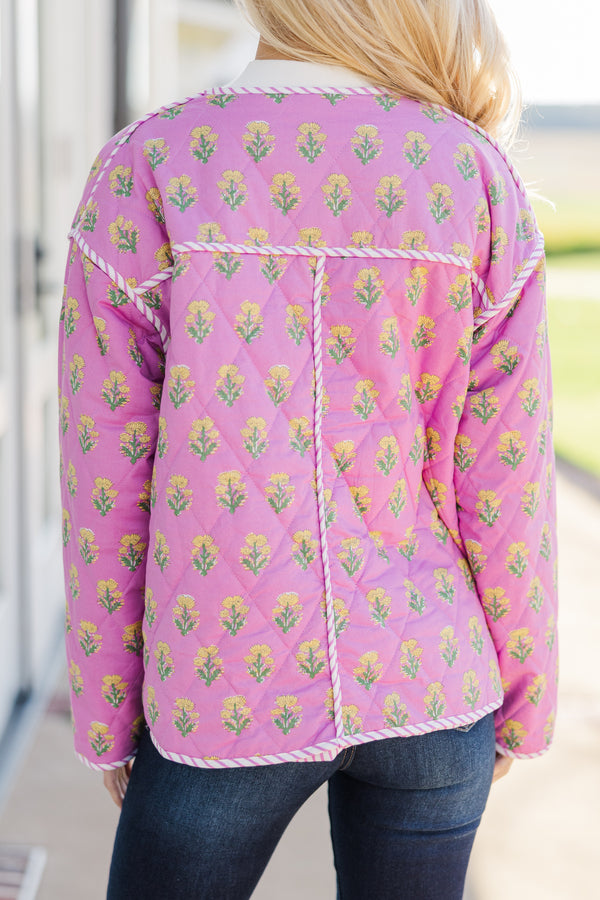 Let It Build Pink Floral Quilted Jacket