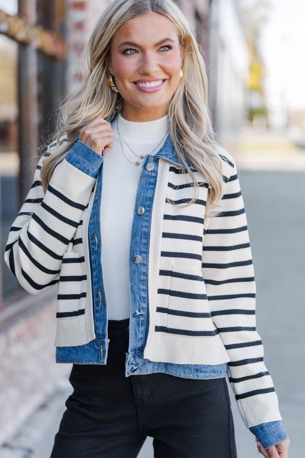 Make Your Choice Cream Striped Cardigan Jacket