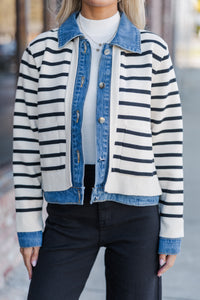 Make Your Choice Cream Striped Cardigan Jacket