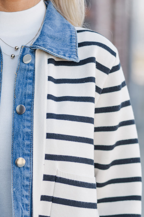 Make Your Choice Cream Striped Cardigan Jacket