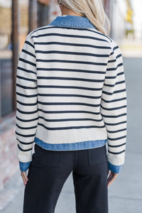 Make Your Choice Cream Striped Cardigan Jacket