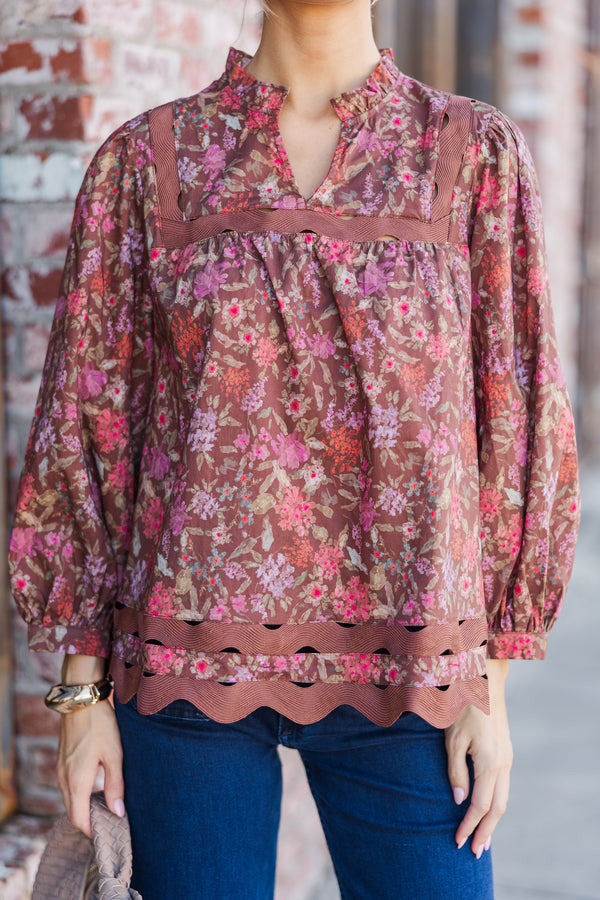 In This Case Brown Floral Blouse