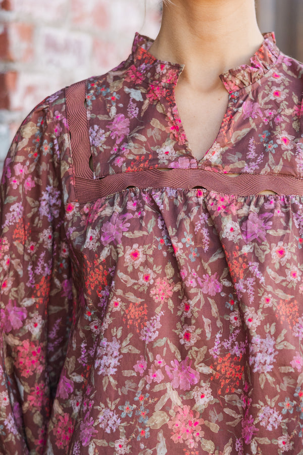 In This Case Brown Floral Blouse