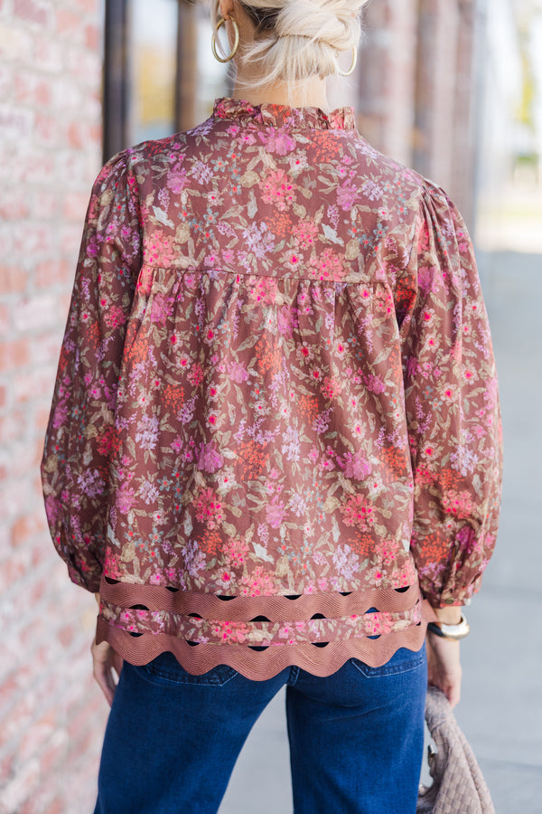 In This Case Brown Floral Blouse