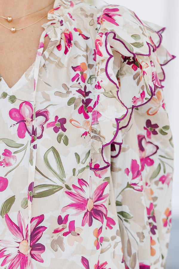 In Your Thoughts Mocha Brown Floral Blouse