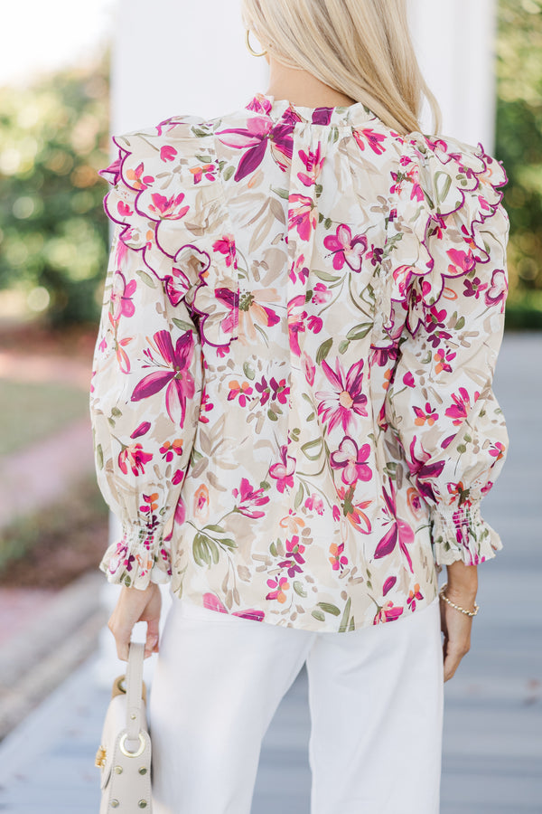 In Your Thoughts Mocha Brown Floral Blouse