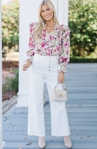 In Your Thoughts Mocha Brown Floral Blouse