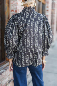 Think It Through Black Ditsy Floral Blouse