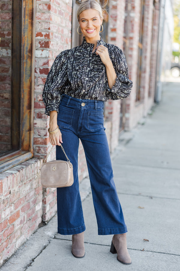 Think It Through Black Ditsy Floral Blouse