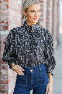 Think It Through Black Ditsy Floral Blouse