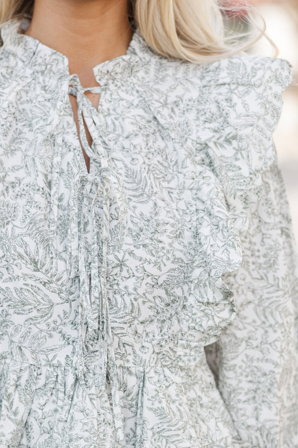 Gather Round Olive Green Toile Blouse