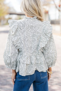 Gather Round Olive Green Toile Blouse