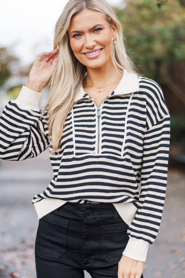 Get Going Black Striped Sweater