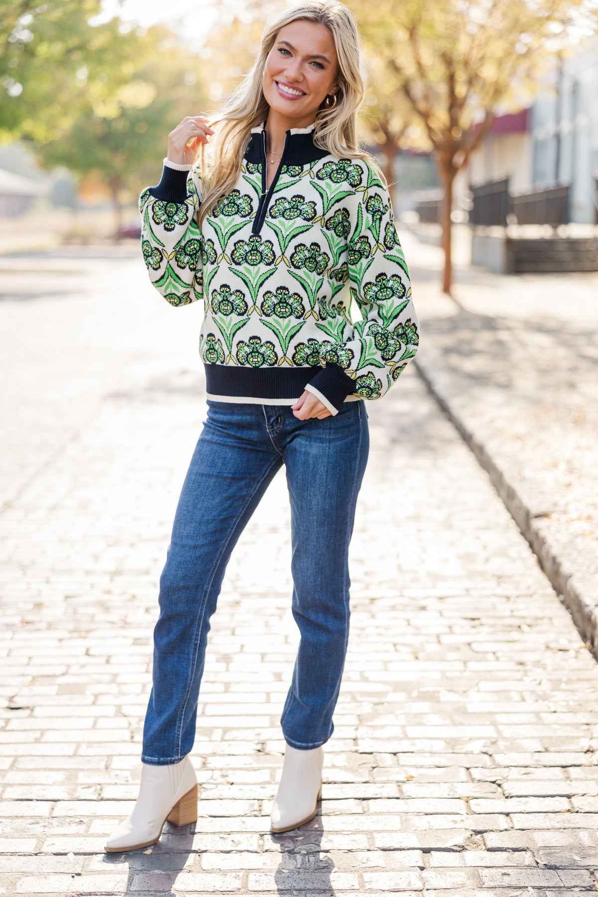 Welcome To It Green Medallion Quarter Zip Pullover – Shop the Mint