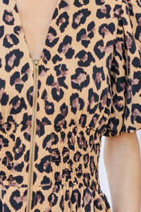 Feeling Fine Camel Brown Leopard Midi Dress