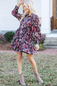 Meet You There Espresso Brown Floral Dress