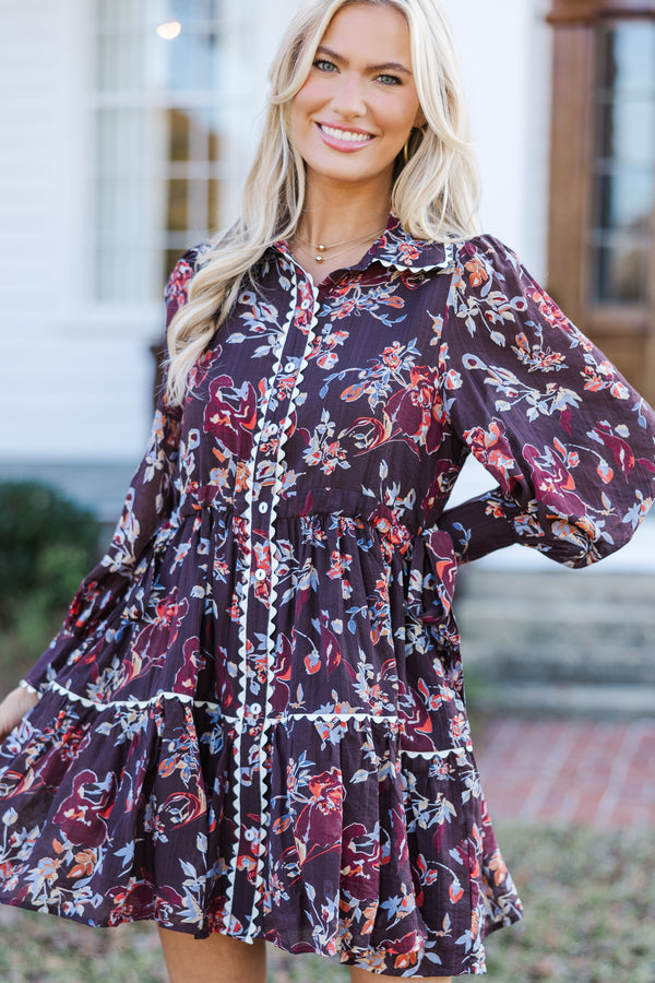 Meet You There Espresso Brown Floral Dress