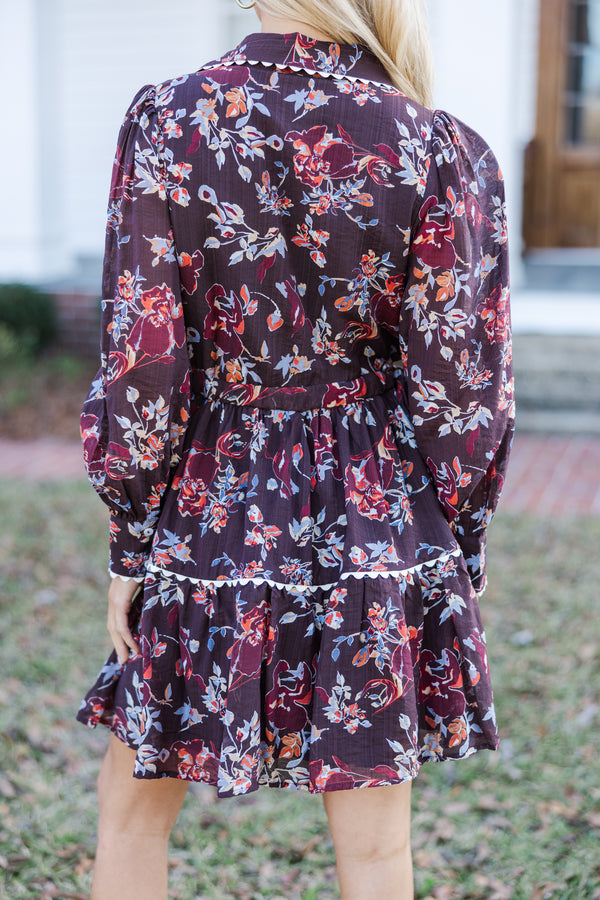 Meet You There Espresso Brown Floral Dress