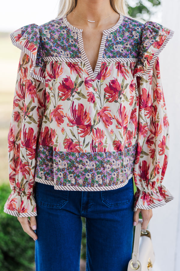 All So Good Berry Pink Floral Blouse