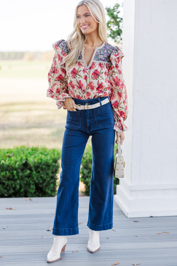 All So Good Berry Pink Floral Blouse