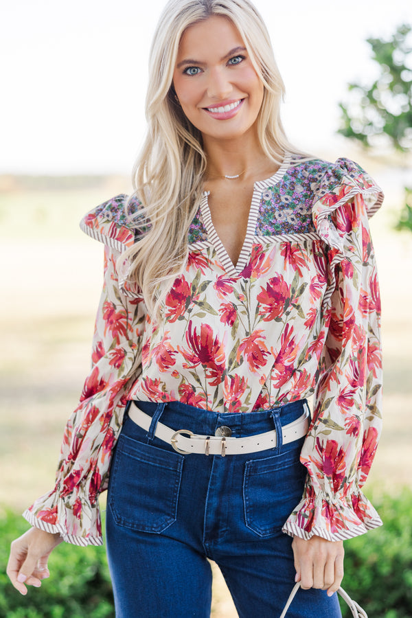 All So Good Berry Pink Floral Blouse