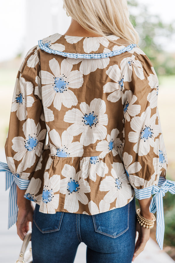 It's Your Time Brown Floral Blouse