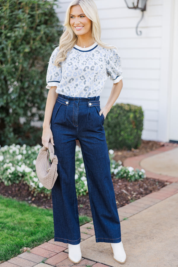 Something To See Slate Blue Leopard Blouse