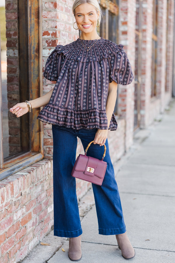 Aureum: Remember You Well Black Ditsy Floral Blouse