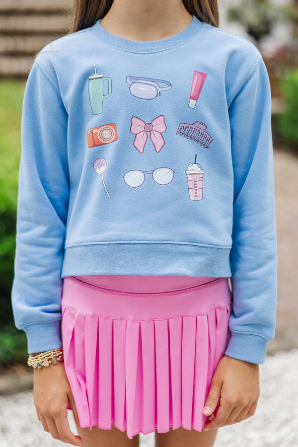 Girls: Just The Essentials Blue Graphic Sweatshirt