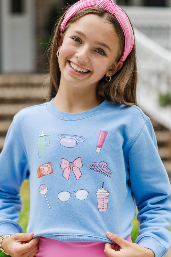 Girls: Just The Essentials Blue Graphic Sweatshirt