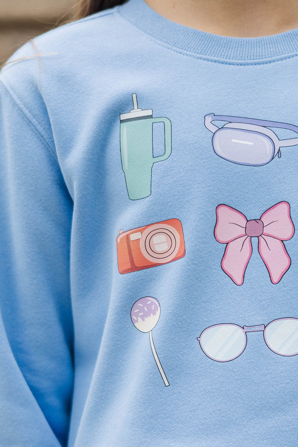Girls: Just The Essentials Blue Graphic Sweatshirt