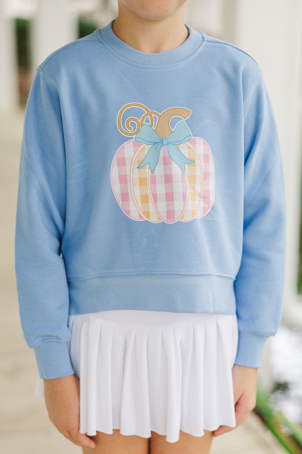 Girls: Plaid Pumpkin Blue Graphic Sweatshirt