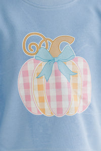 Girls: Plaid Pumpkin Blue Graphic Sweatshirt