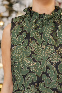 THML: On Your Best Behavior Green Brocade Dress